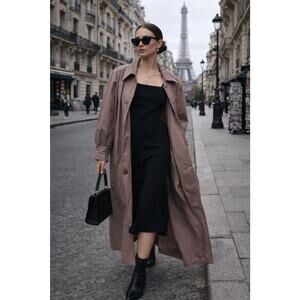 Vintage Fleet Street Mauve Trench Coat Longline Minimal Chic Duster Sz 12